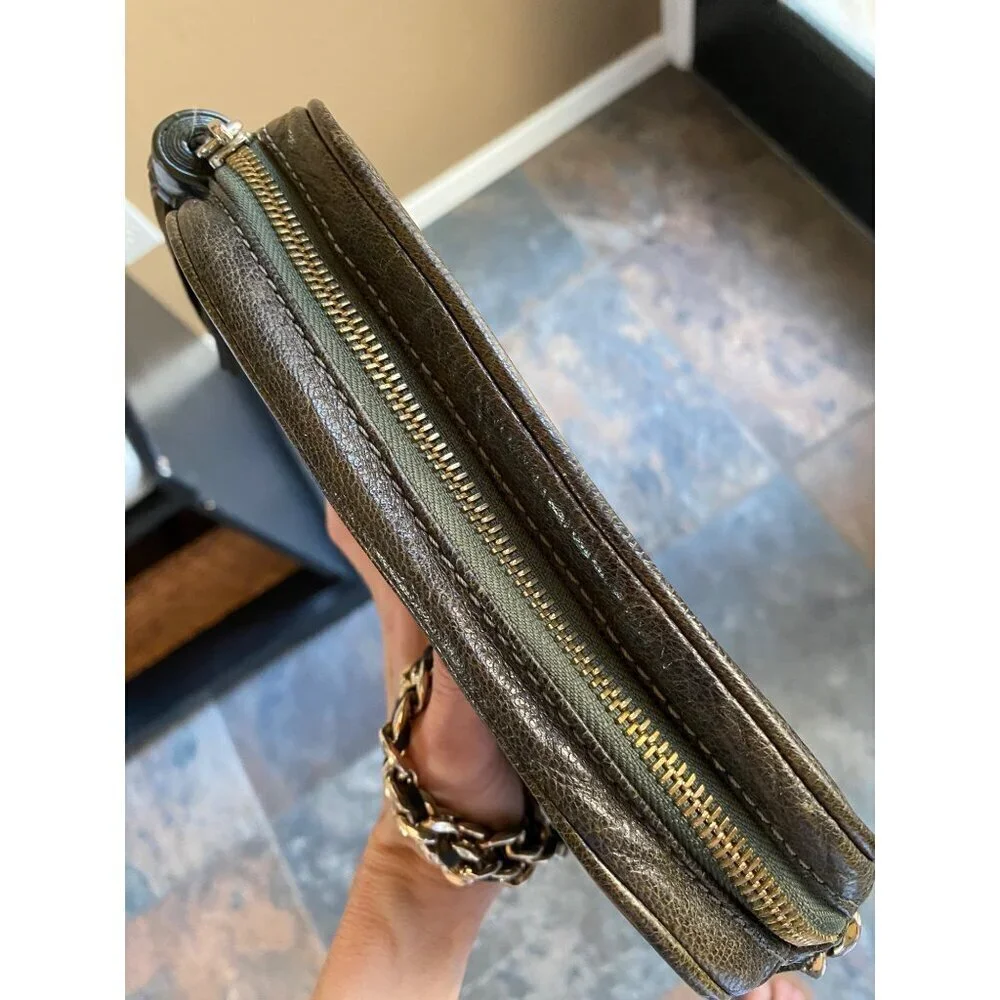 Rebecca Minkoff Leather Studded Crossbody Olive‎ Green Gold Chain + Tassel